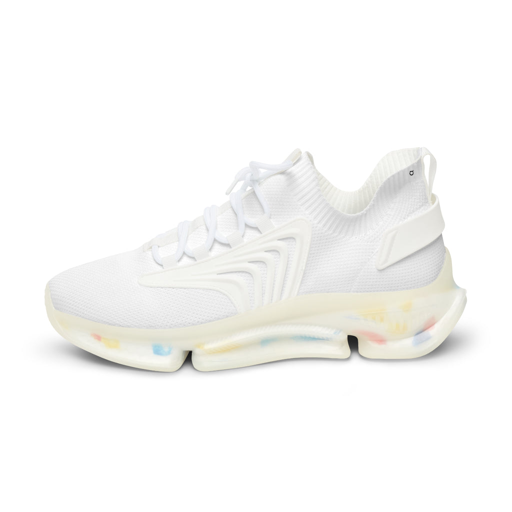 Men's White Mesh Sneakers Lightweight Knit Athletic Shoes with Color Accent Sole