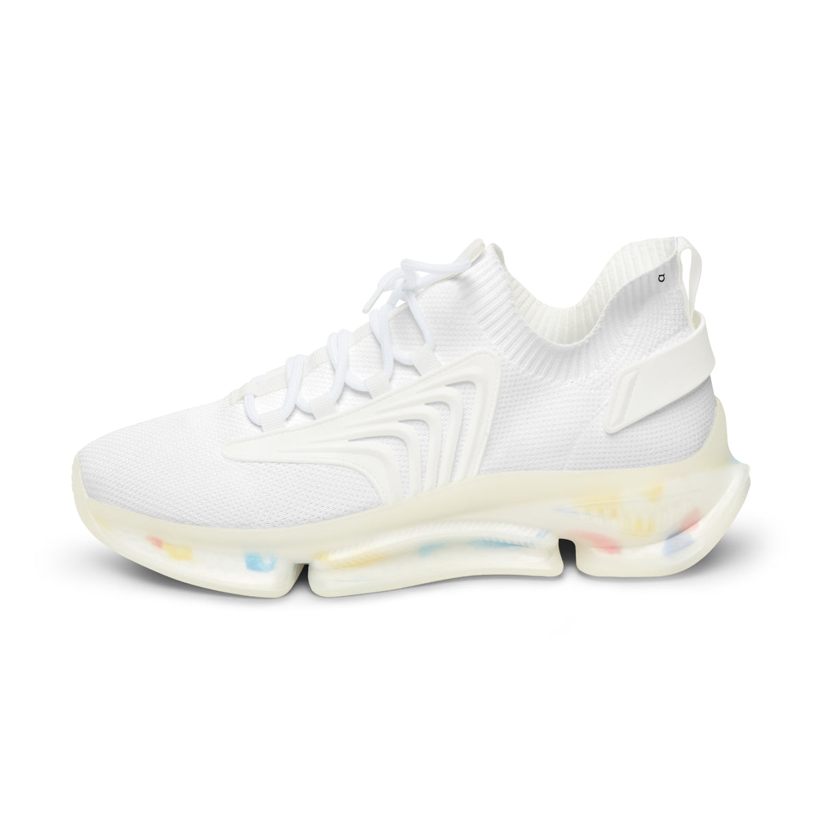 Men's White Mesh Sneakers Lightweight Knit Athletic Shoes with Color Accent Sole