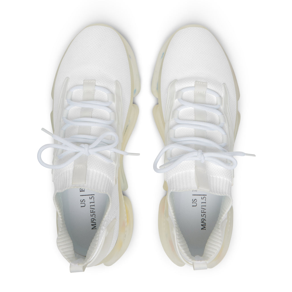 Men's White Mesh Sneakers Lightweight Knit Athletic Shoes with Color Accent Sole