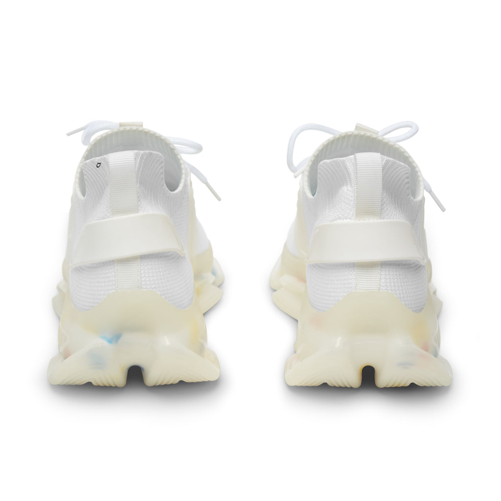 Men's White Mesh Sneakers Lightweight Knit Athletic Shoes with Color Accent Sole