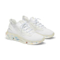 Men's White Mesh Sneakers Lightweight Knit Athletic Shoes with Color Accent Sole
