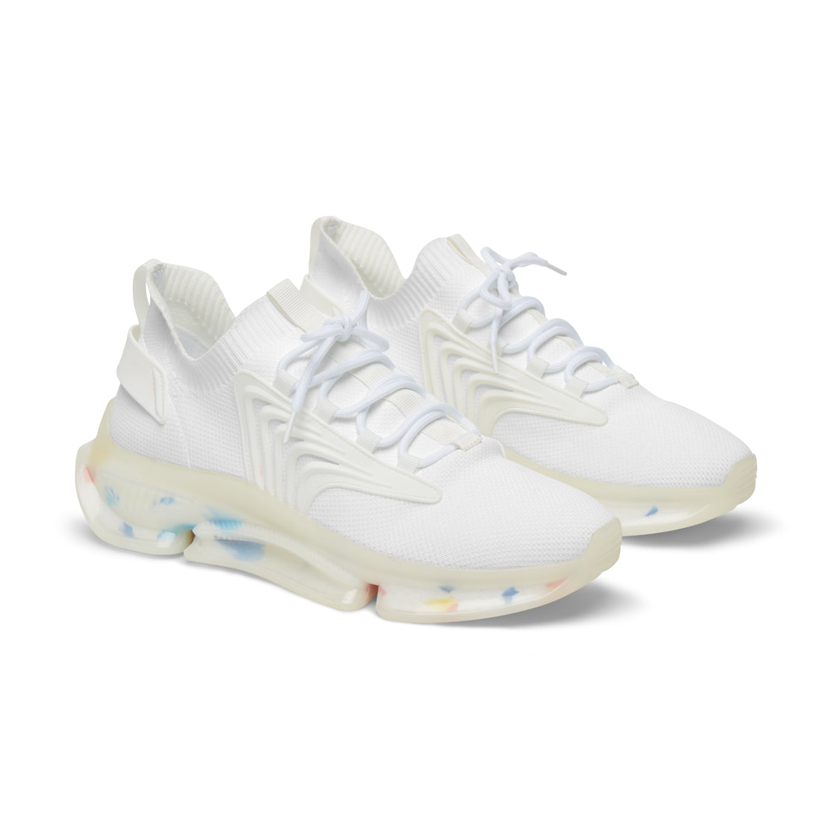 Men's White Mesh Sneakers Lightweight Knit Athletic Shoes with Color Accent Sole