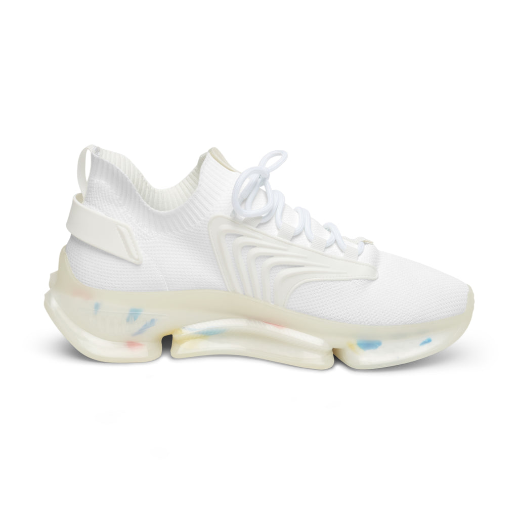 Men's White Mesh Sneakers Lightweight Knit Athletic Shoes with Color Accent Sole